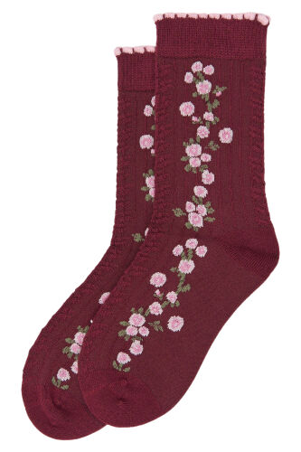 Minipop Socken aus Bambus MP0055 Blumen Huckleberry bordeaux