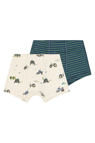 Petit Piao 2-Pack Boxershorts PP2028 Eggnog Tractor creme&gestreift