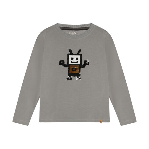 Minymo Langarm-Shirt 134432-1207 Pailletten-Roboter grau