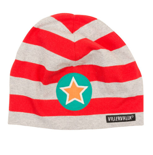 Villervalla Jersey-Mütze grey/strawberry gestreift, Bio