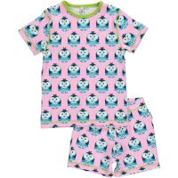 Maxomorra Pyjamaset kurz Eule rosa, BIO