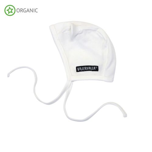 Villervalla Babyhaube weiß mit Ohren, BIO