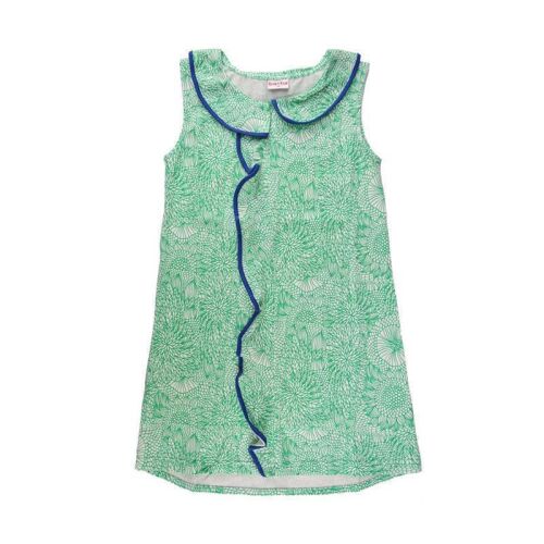 Baba Kurzarm-Kleid Smock weiß/grün Blumen Rüschen blau eingefasst, Bio