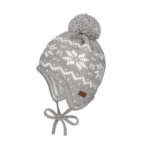 Maximo Baby-Winterhaube zum Binden 15575-280600 grau/weiß
